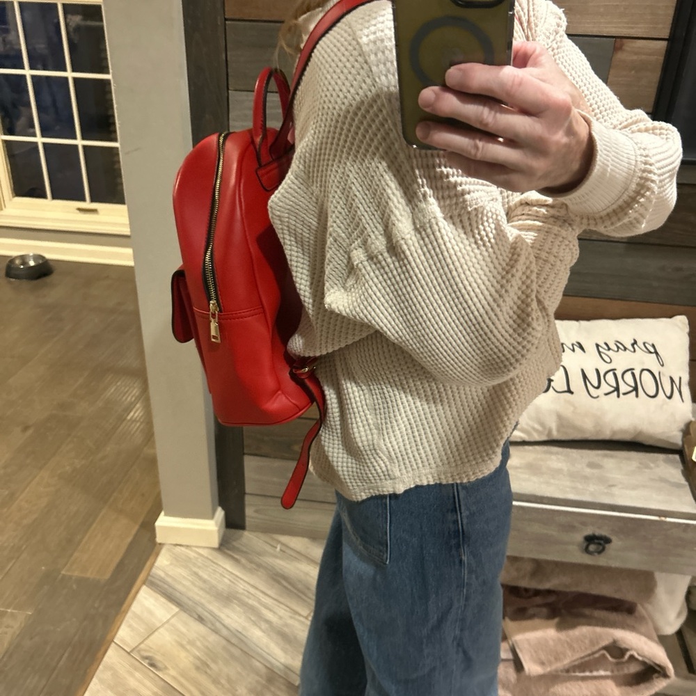 Red Leather Backpack - image 5